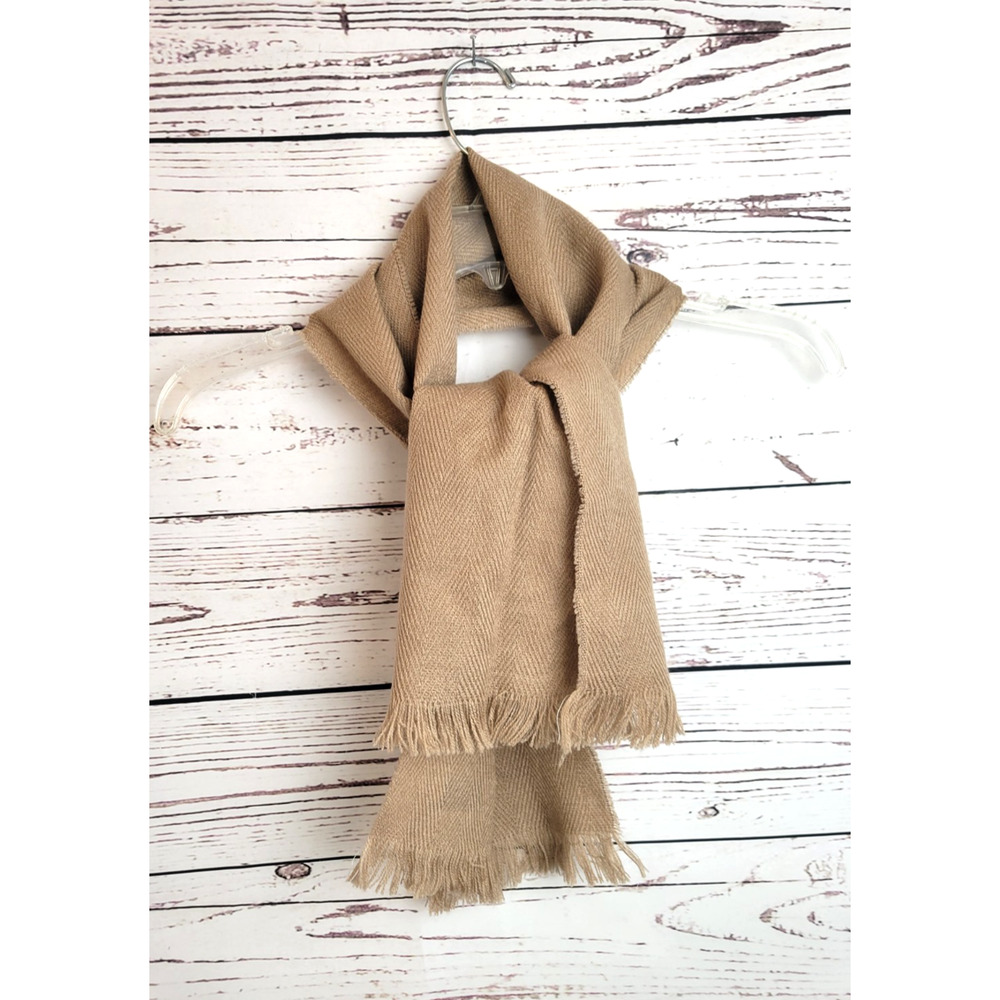 Tru-Fit Tan Neck Warmer Scarf Made in Japan Lightweight Designer Fringe 47" Long